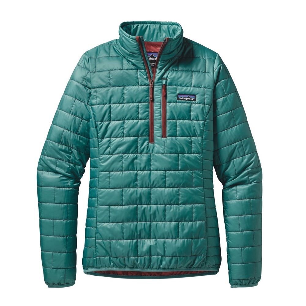 Patagonia NanoPuff Dark Teal Quilted Pullover with Pink Accents